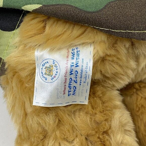 Brown Build a Bear With Green Camo Army Military Shirt And Hat Fluffy Plush - Picture 4 of 5